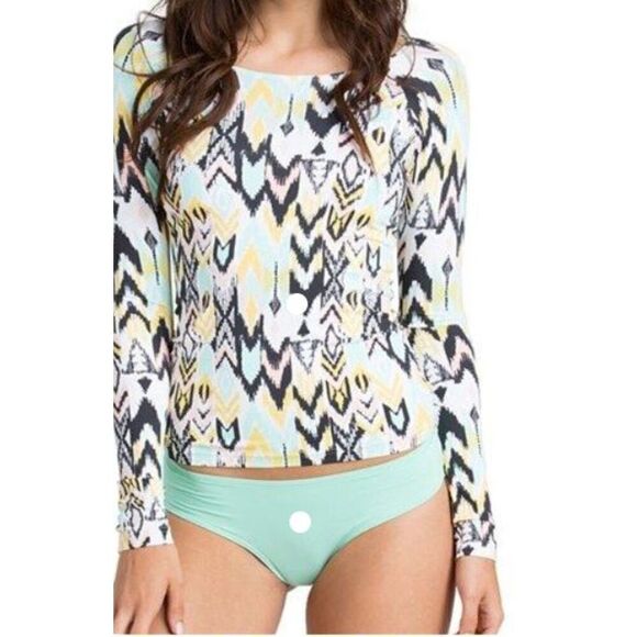 Billabong 'Totally '80s' Long Sleeve Rashguard Women's Black Green Yellow  Large - Picture 1 of 9